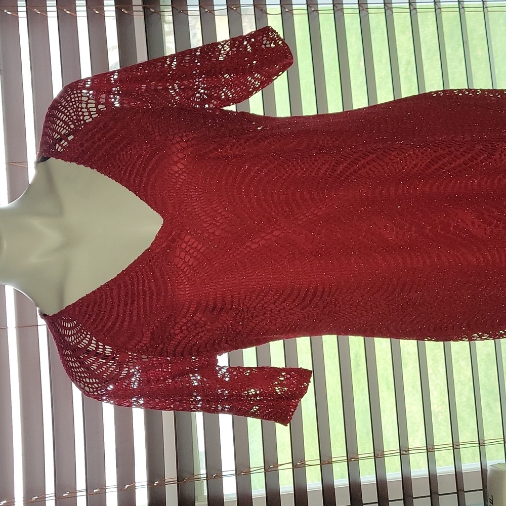 Red shimmer and fringe party dress
